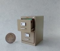 1:12 Dollhouse 2-drawer vertical filing cabinet Faux metal file cabinet for mini home office REF Putty color