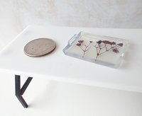 1:12 scale rectangular serving tray with pressed purple flowers Faux lucite tray with handles