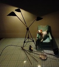 1:12 Dollhouse mid-century styled curvilinear floor lamps MCM 3-light tripod lamp Battery operated LED miniature lamp