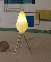 1:12 scale dollhouse mid-century modern tripod floor lamp Inspired by the 60s cocoon floor lamp Battery operated MCM lamp with external wires