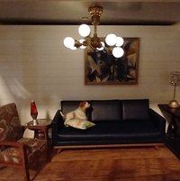 For Lisa MADE TO ORDER 1:12 Dollhouse mid-century inspired space age orbit chandelier Battery operated atomic age MCM 8-arm ceiling light Dollhouse sputnik chandelier