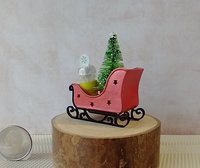 Miniature light up Santa sleigh holiday decor Battery lighted Christmas sleigh for 1-inch or half-inch scale REF Red sleigh deers decal