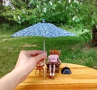 1:12 Dollhouse miniature patio umbrella - openable and detachable from a weighted stand