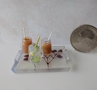 1:12 scale rectangular serving tray with pressed purple flowers Faux lucite tray with handles