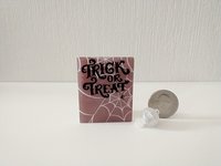 Miniature Halloween trick or treat sign with back lit candle (battery operated) for 12th or 6th scale scenes REF Spider web