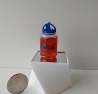 RESERVED for Tanya 1:12 Dollhouse miniature large tea jar filled with faux tea and ice cubes REF Blue lidded