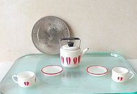 1:12 Dollhouse white teapot and cups set Mid-century modern themed tea set of the 70s MCM teapot set