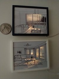 1:12 scale dollhouse light box painting or battery powered light and shadows painting REF White frame + ceiling fan