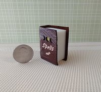 Mini leather bound book of spells Battery lighted Halloween spell book Halloween decor REF Medium brown leather