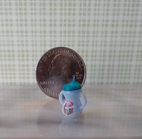 1:12 Dollhouse miniature holiday-themed sippy cup with easy grip handles REF Teal lid, gift box, pair of mittens