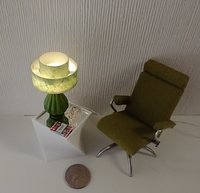 1:12 dollhouse mid-century modern style table lamp with tiered shade MCM retro style table lamp REF Green
