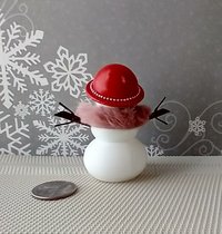 1:12 Dollhouse miniature light up snowlady with rabbit fur shawl and red hat Battery operated holiday decor REF Snowlady