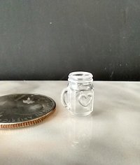 1:12 Dollhouse miniature mason jar inspired drinkware with handle Ready for DIY drink  REF Embossed hearts Price is for EACH