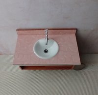 1:12 Dollhouse mid-century styled bath single sink vanity cabinet Angled cabinet undermount sink with backsplash and sliding doors