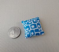 1:12 dollhouse MCM themed sofa cushion with white background and blue geometric shapes REF blue geo