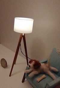 RESERVED for Robin 1:12 Dollhouse miniature tripod floor lamp cherry wood legs Modern tripod lamp Battery operated floor lamp with external wires