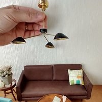 1:12 Dollhouse miniature mid-century modern curvilinear chandelier MCM 3-light ceiling light Battery operated LED miniature lamp