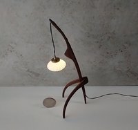 1:12 dollhouse miniature mid-century style floor lamp with sculptural tripod legs in solid cherry Rispal inspired Praying mantis lamp Battery operated LED lamp REF Walnut wood