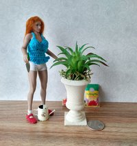 1:12 Dollhouse miniature faux limestone planter with green plant and undergrowth