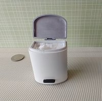 1:12 Dollhouse kitchen trash can in white finish with black pedal hinged silvery lid Modern styled trash can Kitchen garbagge can