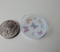 1:12 scale round serving tray faux acrylic tray with butterflies on white background