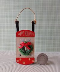 1:12 scale dollhouse wooden sled made from solid hard maple with green wreath and Happy Holidays sign REF Non-lit wreath