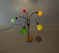 RESERVED 1:12 scale dollhouse mid-century style 5-arm floor lamp with shades in multiple colors Battery operated dollhouse lamp with external wires