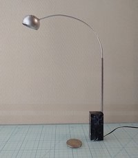 1:12 Dollhouse arc floor lamp with faux stone lamp base Mid century styled lamp Battery operated LED floor lamp on external wires