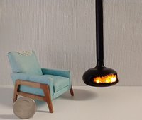 RESERVED for Sherryl.  1:12 Dollhouse miniature hanging modern fireplace with flickering insert REF Black