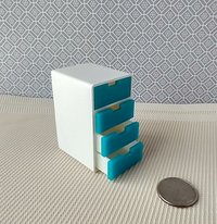 1:12 Dollhouse 4-drawer unit Storage chest of drawers with rounded corners contemporary style for mini home office or craft room REF Turquoise