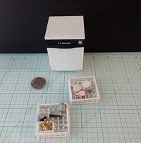1:12 Dollhouse dishwasher with two slide out racks one flatware basket and detergent holder and hinged door REF White
