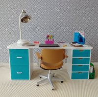 1:12 Dollhouse 4-drawer unit Storage chest of drawers with rounded corners contemporary style for mini home office or craft room REF Turquoise