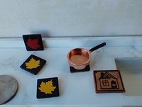 1:12 Dollhouse kitchen accessory Faux black ceramic trivet with maple leaf decal cork backing PRICE is for EACH Reference orange leaf