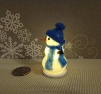 1:12 Dollhouse miniature light up snowman junior with blue felt hat Battery operated holiday decor