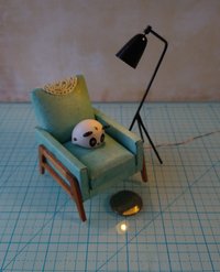 1:12 Dollhouse mid-century styled floor lamp Black tripod floor lamp Battery operated LED lamp with external wires REF Grasshopper