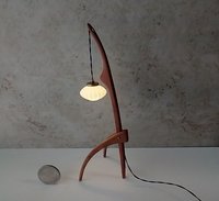 1:12 dollhouse miniature mid-century style floor lamp with sculptural tripod legs in solid cherry Rispal inspired Praying mantis lamp Battery operated LED lamp REF Cherry wood