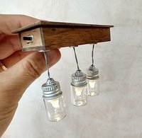 1:12 dollhouse battery operated ceiling glass jar lights for kitchen or dining room with solid walnut casing  + slide swtich Dollhouse working light fixture