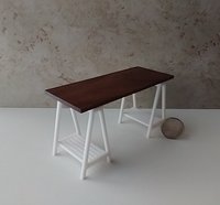 1:12 Dollhouse miniature A frame desk - modern, rustic, industrial style with solid walnut wood top