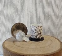 1:12 Dollhouse Halloween battery lighted  candle holder with balloon LED light insert REF Spider web