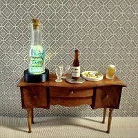 Dollhouse miniature battery lighted glass bottle blue glitter bubbles and "Time" tag inside bottle for 12th or play scale dioramas No external wires