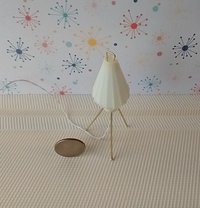 1:12 scale dollhouse mid-century modern tripod floor lamp Inspired by a vintage cocoon floor lamp Battery operated MCM lamp with external wires REF Mini tripod
