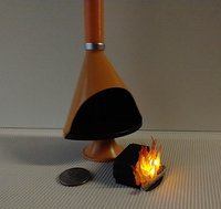 1:12 Dollhouse miniature Mid century modern free standing fireplace MCM orange fireplace inspired by Malm fireplace Retro fireplace REF orange