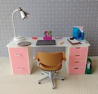MADE TO ORDER Pink 1:12 Dollhouse 4-drawer unit storage chest of drawers with rounded corners contemporary style for mini home office or craft room REF Pink