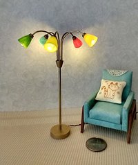 RESERVED 1:12 scale dollhouse mid-century style 5-arm floor lamp with shades in multiple colors Battery operated dollhouse lamp with external wires