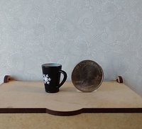 Play scale 1:6 or Barbie winter themed mug for 12-inch dolls REF Black with 2 snowflakes