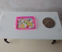 1:12 scale rectangular serving tray with spring florals translucent pink surround and two handles