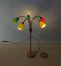 RESERVED 1:12 scale dollhouse mid-century style 5-arm floor lamp with shades in multiple colors Battery operated dollhouse lamp with external wires