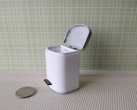 1:12 Dollhouse kitchen trash can in white finish with black pedal hinged silvery lid Modern styled trash can Kitchen garbagge can