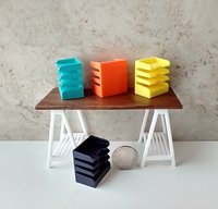 1:12 dollhouse miniature 4-tier letter paper tray organizer for desktop or craft room REF Orange w notched front edges PRICE is for EACH organizer