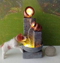 1:12 Dollhouse miniature lighted fountain in stone finish Battery lighted mini fountain for dollhouse garden or patio No external wires Pet not included
